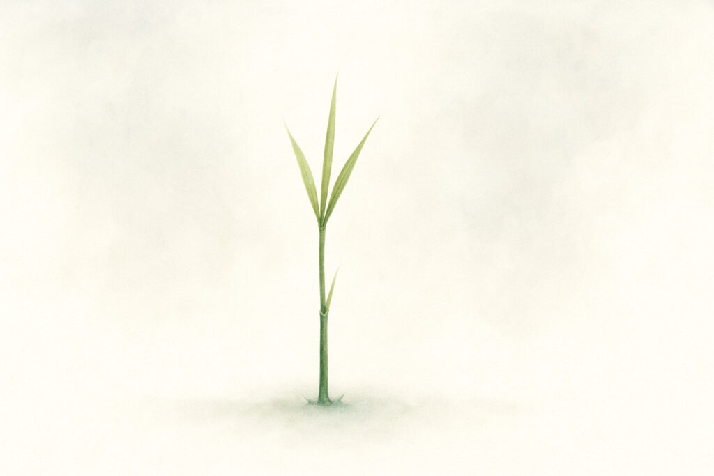 帝釈天は草一本を地面に挿した。この草一本で極楽浄土を今ここに現成させるイメージ。