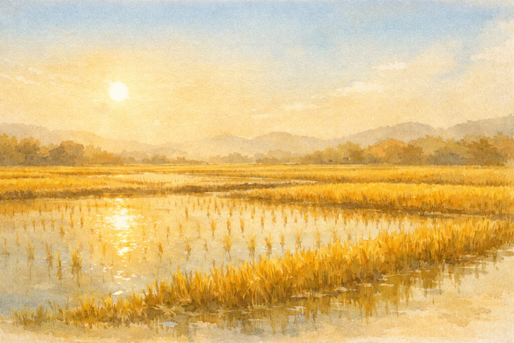 地蔵は、田を植え、米をついて食べることだと言った。修行とは、議論をすることではなく、日常生活だというイメージ。