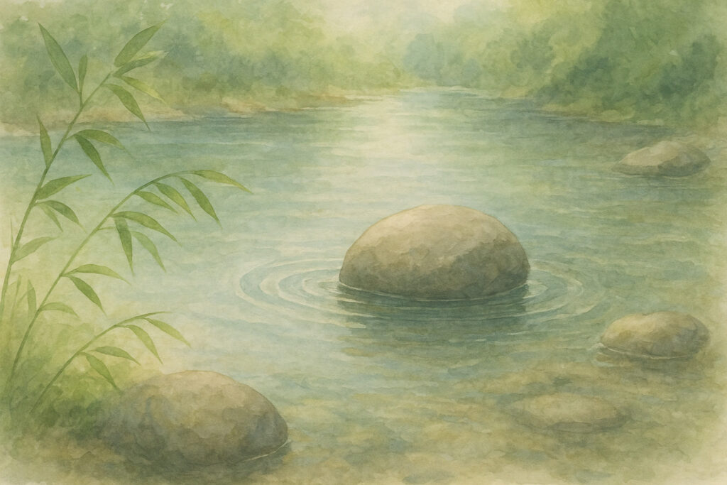 四句回向（Shiku-eko）の静寂を石で表現。宋朝唐音による読経と現代読みによる回向と解説。